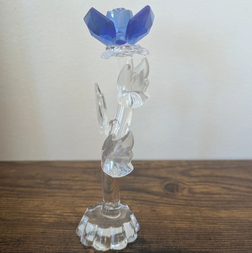 Vintage Blue and Clear Glass Flower Sculpture - Picture 1 of 7
